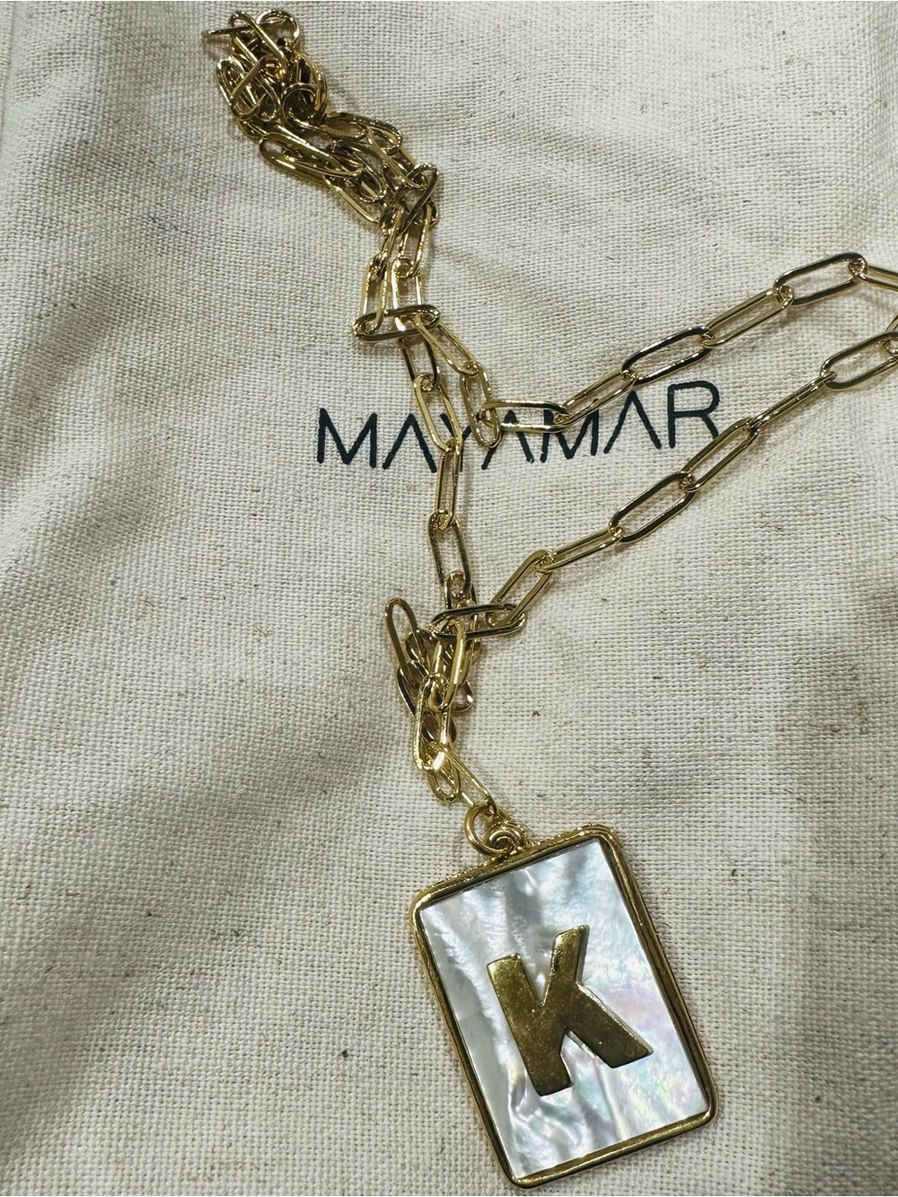 MayaMar 24k plated Gold Chain Necklace with Mother-of-Pearl 'K' Pendant